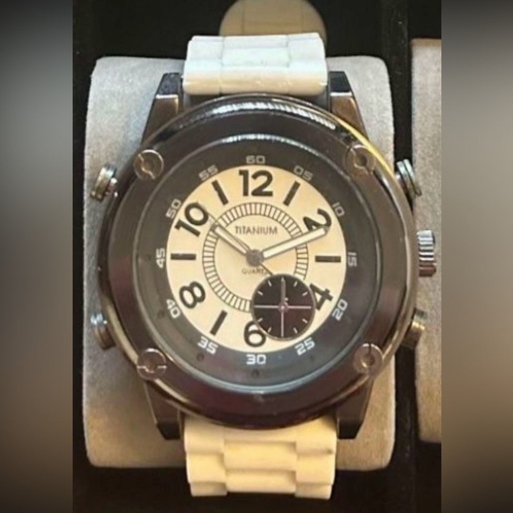 Titanium Watch with White Strap